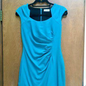 Calvin Klein Teal Side Pleated Sleeveless Dress